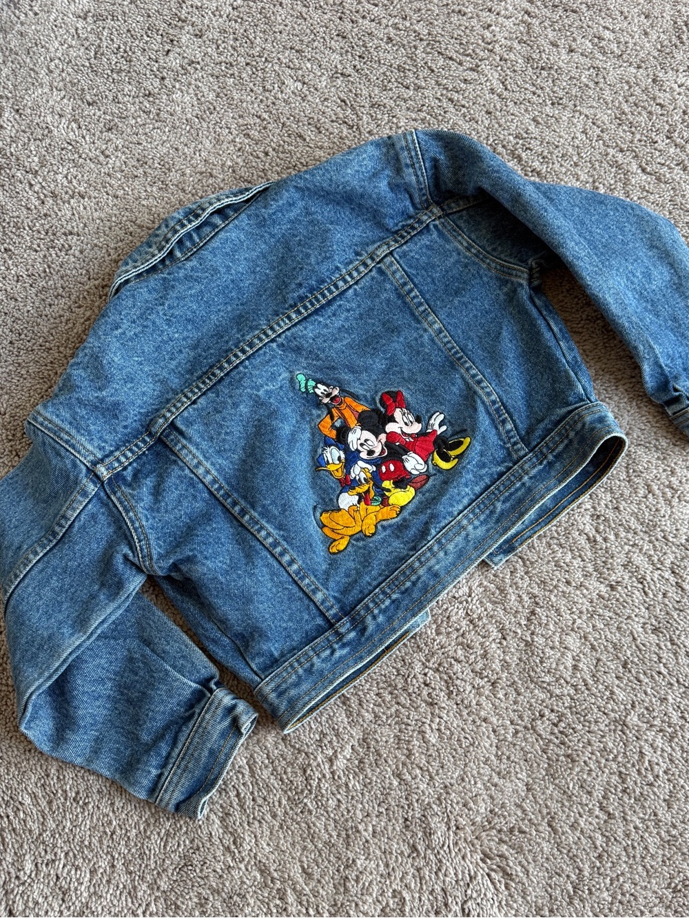 Vintage Disney Store Denim Jacket with Colorful Mickey & Friends Patch
